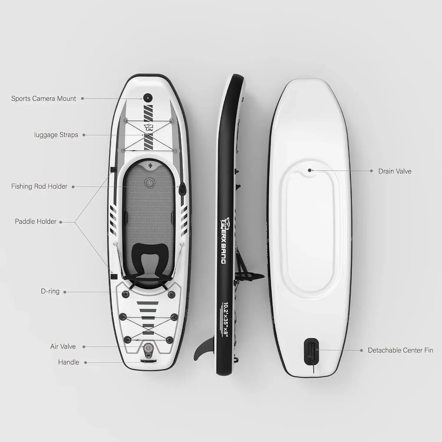 TIGERXBANG 10.2'x35''x8'' Infl - огляд і ціна Fishing Boat Oar