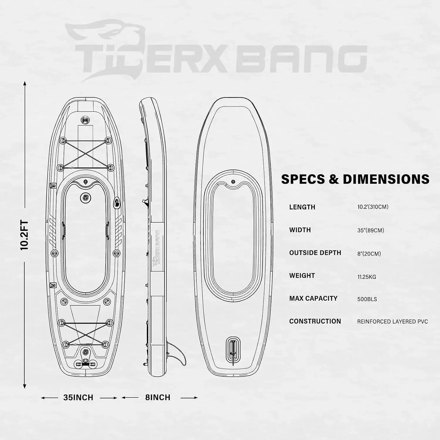 TIGERXBANG 10.2'x35''x8'' Infl - огляд і ціна Fishing Boat Oar